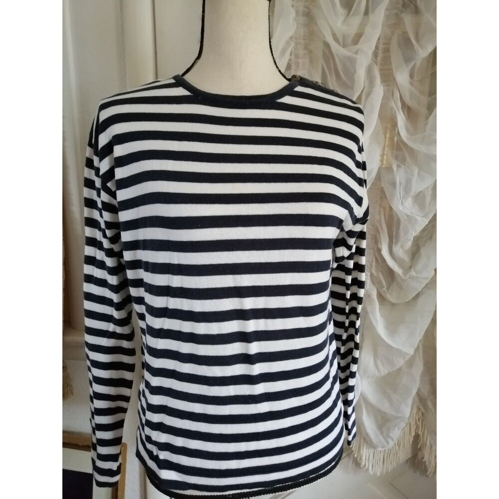 Liz Claiborne Collection long sleeve striped Tee Blue White Striped